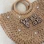 Personalised Ada Silver Starfish Half Moon Wicker Basket Drawstring Bag, thumbnail 2 of 3