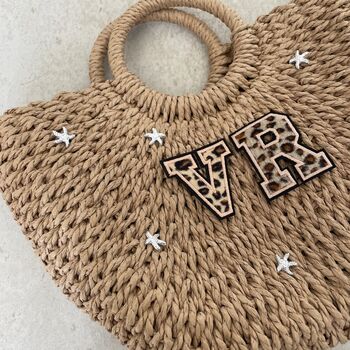 Personalised Ada Silver Starfish Half Moon Wicker Basket Drawstring Bag, 2 of 3