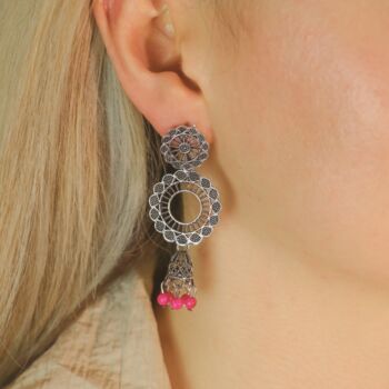Indian Boho Oxidised Drop Ethnic Jhumkis Earrings, 4 of 12