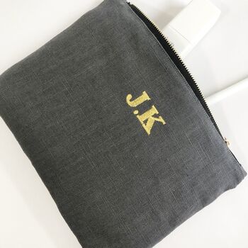 Personalised Pouch, Charcoal Grey Linen Pouch Bag, 2 of 5