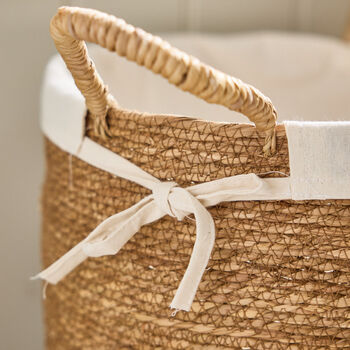 Cotton Lined Woven Seagrass Storage Basket, 3 of 5