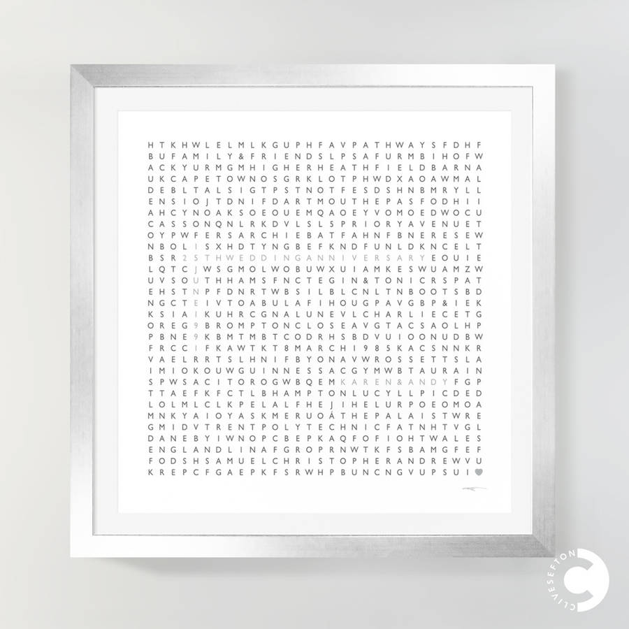 Personalised Silver Anniversary Word Search Print, 1 of 10