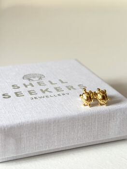 18ct Gold Plated Turtle Stud Earrings, 7 of 8