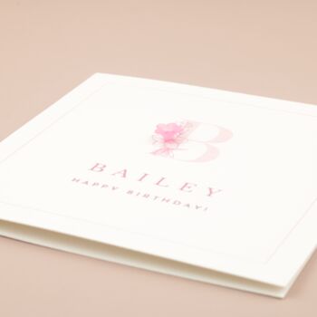 Personalised Pink Initial Birthday Card With Flower, 6 of 6