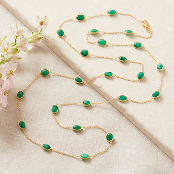 Emerald Pebble Gold Plated Silver Long Chain Necklace, 2 of 11