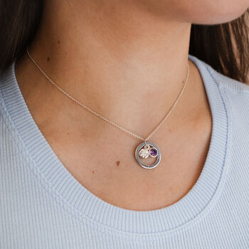 Sterling Silver Personalised Circle And Birthstone Necklace, 2 of 5