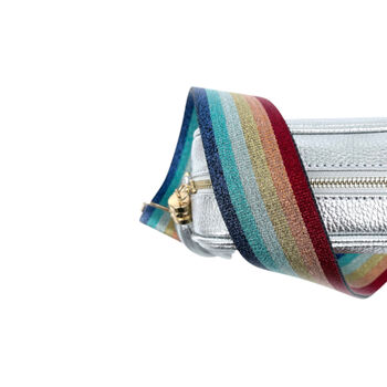 Silver Leather Crossbody Bag And Rainbow Strap, 5 of 10