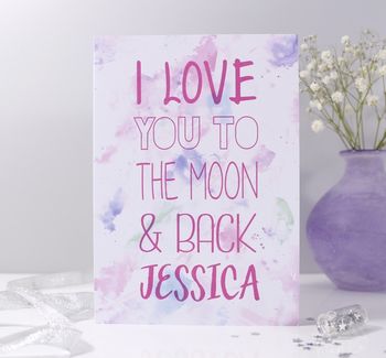 'I Love You To The Moon And Back' Watercolour Card, 2 of 4