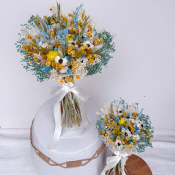 Blue And Yellow Dried Flower Bouquet With Daisies, 4 of 7