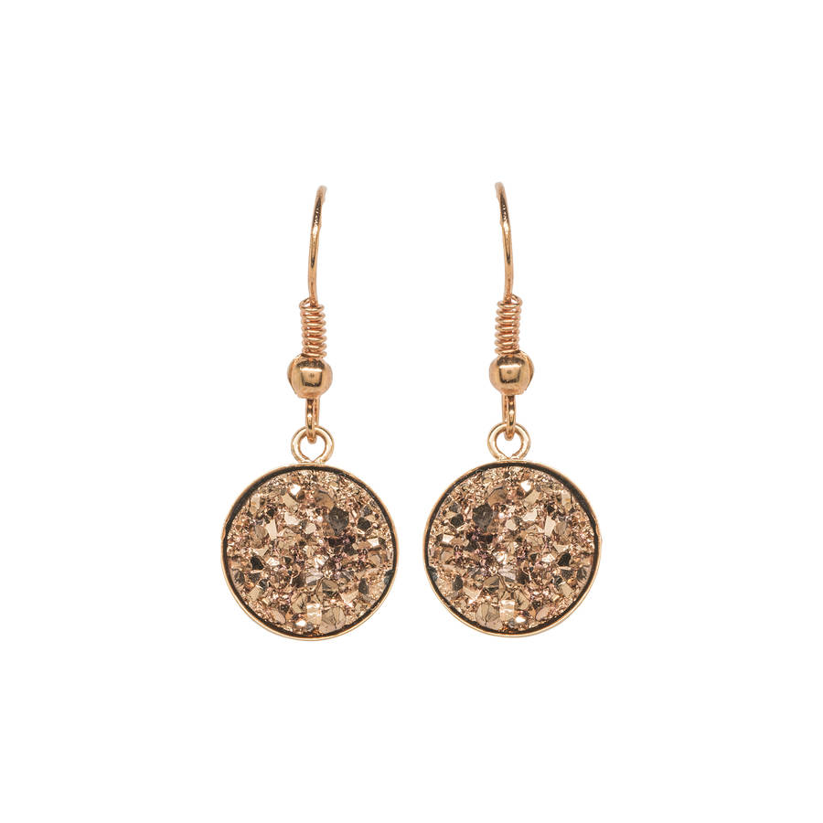 Druzy Rose Gold Plated Drop Earrings By LHG Designs