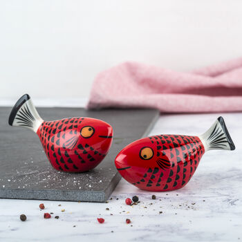 Handmade Fish Salt And Pepper Shakers In Red, 2 of 2