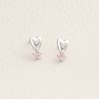 Birthday Birthstone Sterling Silver Heart Stud Earrings, 6 of 9