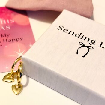 Christmas Gift Heart Earrings In Sterling Silver Or Gold, 5 of 6