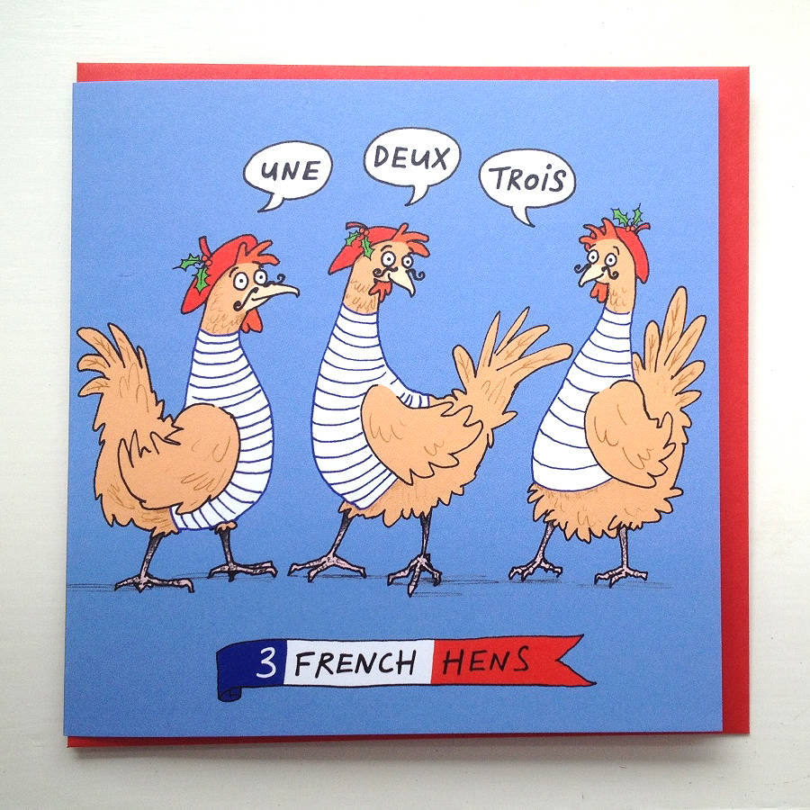Three french hens christmas cards by cardinky 