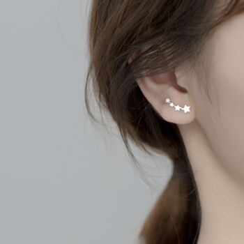 Sterling Silver Star Ear Climber Tiny Stud Earrings, 2 of 8