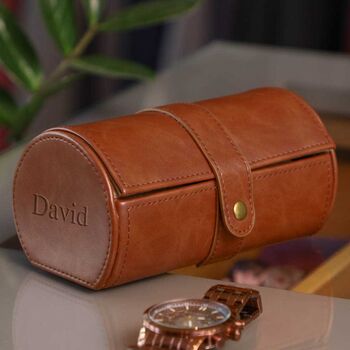 Dad's Luxury Personalised Tan Double Watch Box, 8 of 12