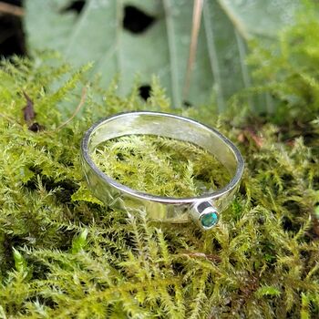 Emerald Ring In Recycled Silver With A Textured Band, 4 of 12