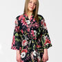 Black And Pink Flower Print Cotton Dressing Gown Kimono, thumbnail 4 of 11
