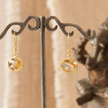 Citrine Hammered Gold Plated Silver Drop Earrings, 3 of 10