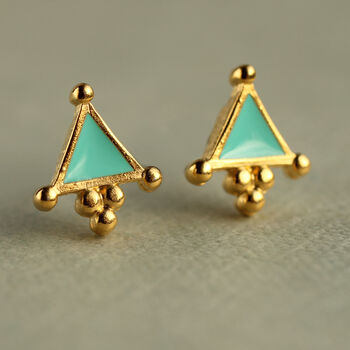 Turquoise Triangle Stud Earrings, 4 of 6