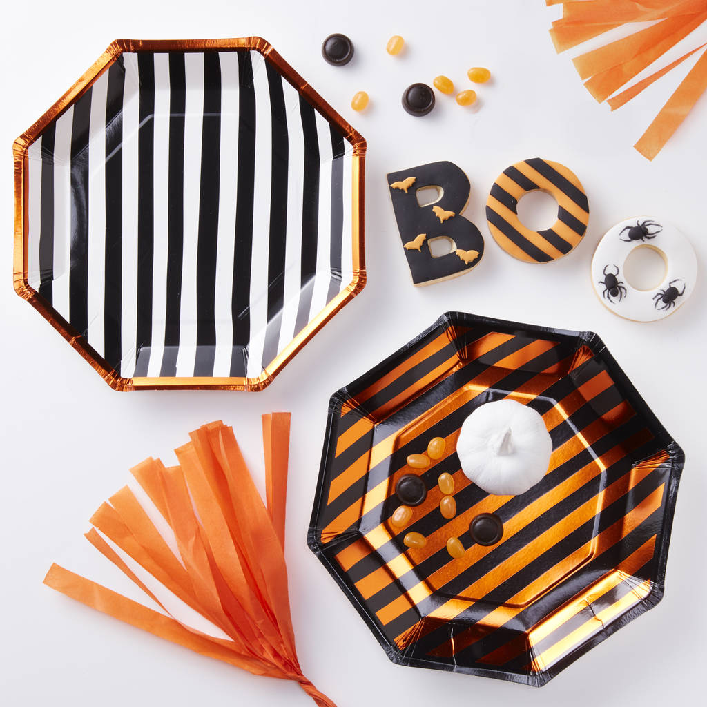 orange foiled twin pack paper plates pumpkin party by ginger ray