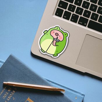 Cute Pig Wearing Frog Outfit Vinyl Sticker, 2 of 8
