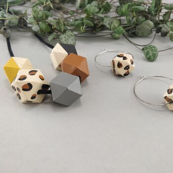 Leopard, Brown And Grey Geometric Necklace, 3 of 7