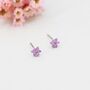 Sterling Silver Pair Of Very Tiny Pink Cz Flower Stud Earrings, thumbnail 4 of 12