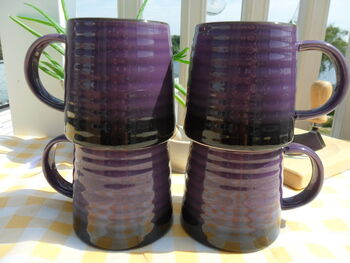 Set Of Four Reactive Glaze Brûlée Mugs In Black And Deep Purple, 2 of 8