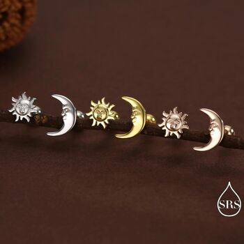 Mismatched Sun And Moon Screw Back Earrings In Sterling Silver, 4 of 10