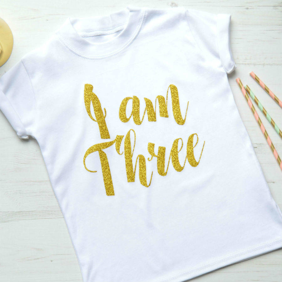 'i am three' script birthday t shirt by cotton and bloom ...