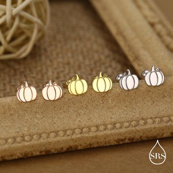 Sterling Silver Pumpkin 18 G Screw Back Stud Earring With Ball Backs, 2 of 11