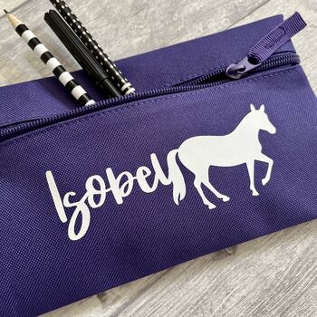 Personalised Child's Name Horse School Pencil Case, 2 of 3