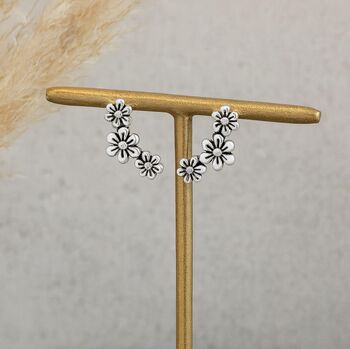 Sterling Silver Triple Flower Stud Earrings, 3 of 9