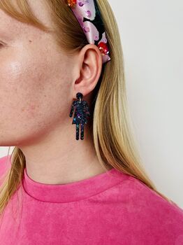 Male And Female Toilet Sign Glitter Earrings / Restroom Icon Statement Dangles / Pop Art Jewellery / Birthday Gift For Her, 8 of 8