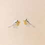 Gold Plated Sterling Silver Robin Stud Earrings – 10mm X 7mm, thumbnail 4 of 6