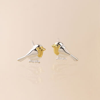 Gold Plated Sterling Silver Robin Stud Earrings – 10mm X 7mm, 4 of 6