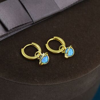 Sterling Silver Blue Opal Planet And Star Huggie Hoop Earrings, 2 of 10