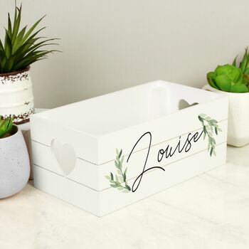 Personalised Botanical White Wooden Storage Crate, 2 of 4