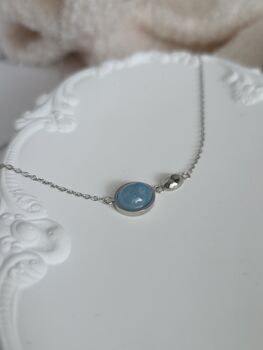 Aquamarine Gem Sterling Silver Necklace,March Birthstone Necklace,Waterproof Stainless Steel Jewellery Gift For Her, 4 of 10