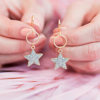 Sparkle Star Circle Drop Earrings, 2 of 10