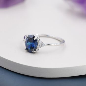 Oval Sapphire Cz Ring In Sterling Silver, 2 of 11