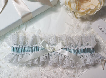Satin Pearl And Lace Bridal Garter, 2 of 3
