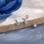 Blue Opal Heart Screw Back / Flat Back / Stud Earrings In Sterling Silver, thumbnail 3 of 12