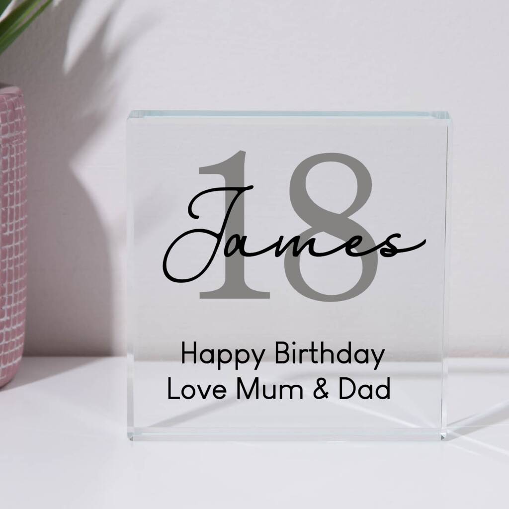 Personalised Birthday Name Glass Square Block, 1 of 8