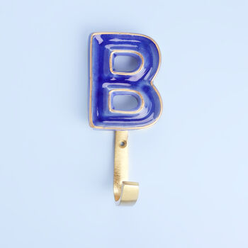 G Decor Alphabet Blue Crackle Hooks Antique Brass, 4 of 10