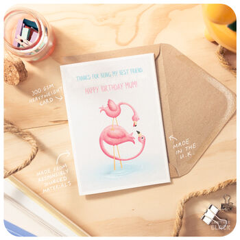 Flamingo Cute Funny Happy Birthday Mum Card For Mum Mummy Mother From Son Daughter Child, 4 of 4