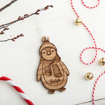 Personalised Penguin Wooden Christmas Decoration, 2 of 2