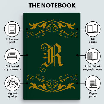 Hardback Notebook Personalised Name Old Monogram Design, 5 of 5