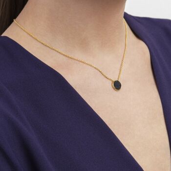 Round 18k Gold Plated Black Druzy Crystal Necklace, 2 of 4